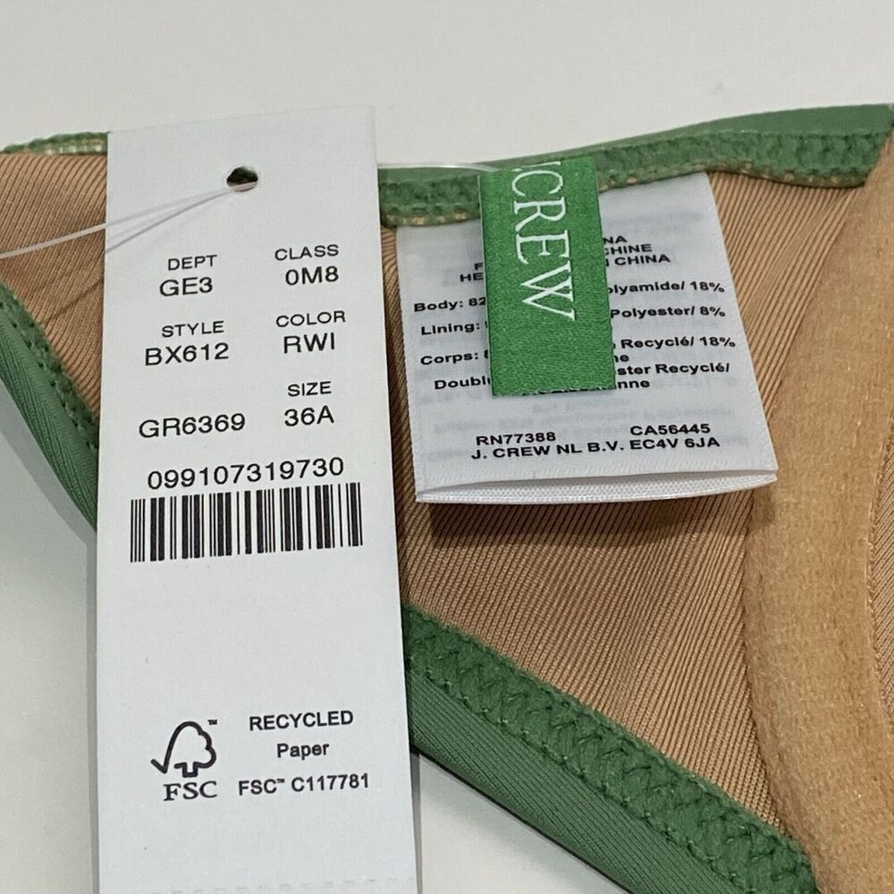 J Crew Balconette Underwire Bikini Top Size 36A Rustic Willow Green BX612 Beach - Picture 7 of 8
